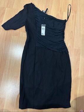 BCBG Black One-Shoulder Ruched Cocktail Dress NWT